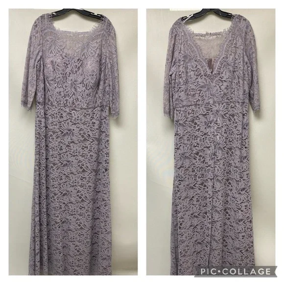 Js Collections plus size 3/4 sleeves lace long gown - Picture 3 of 9